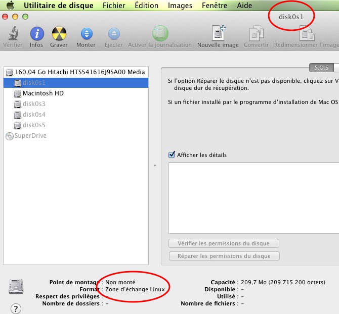 partition EFI du Mac recyclée en swap