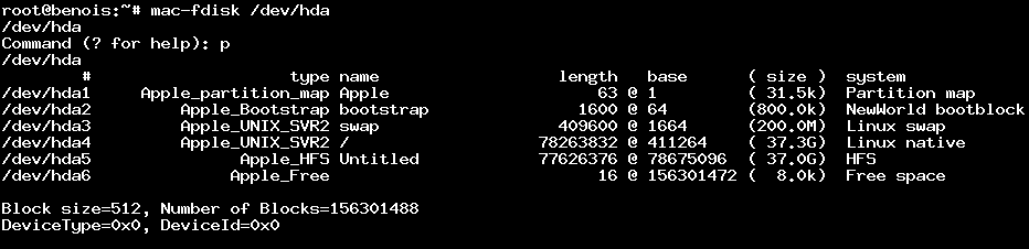 table de partitions linux sur Mac-ppc